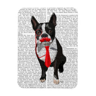 Boston Terrier With Red Tie and Mustache 2 Magnet