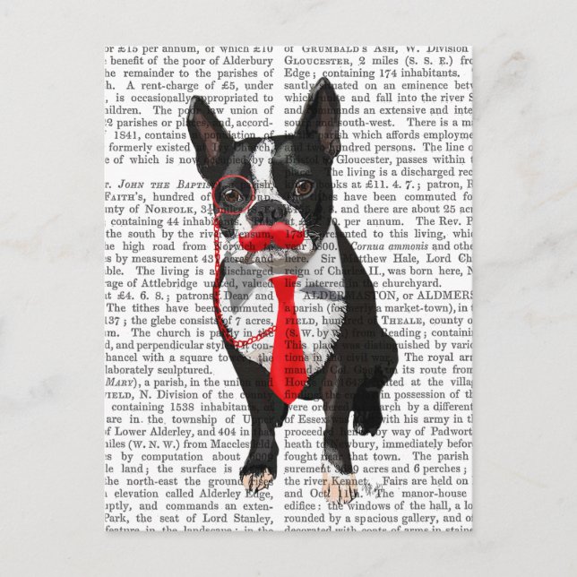Boston Terrier With Red Tie and Mustache 2 Vykort (Framsida)