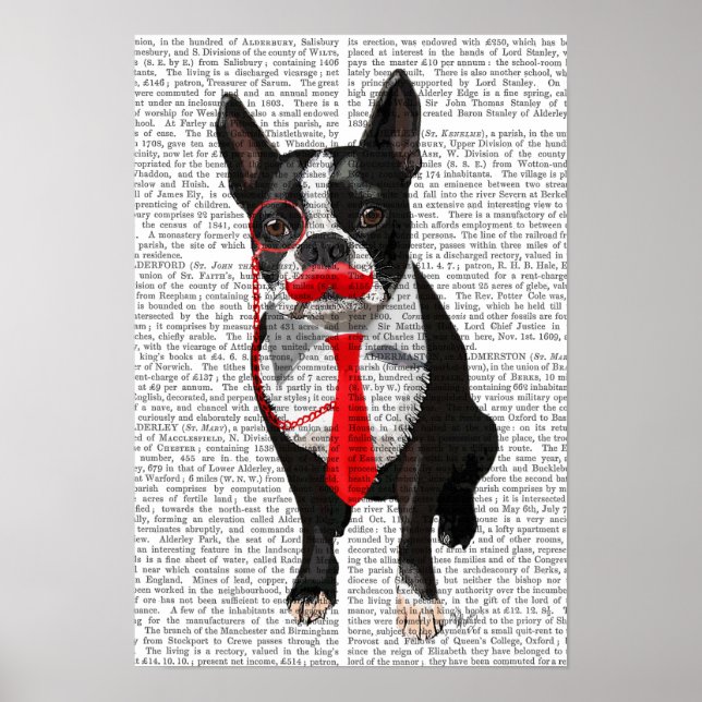 Boston Terrier With Red Tie and Mustache Poster (Framsidan)
