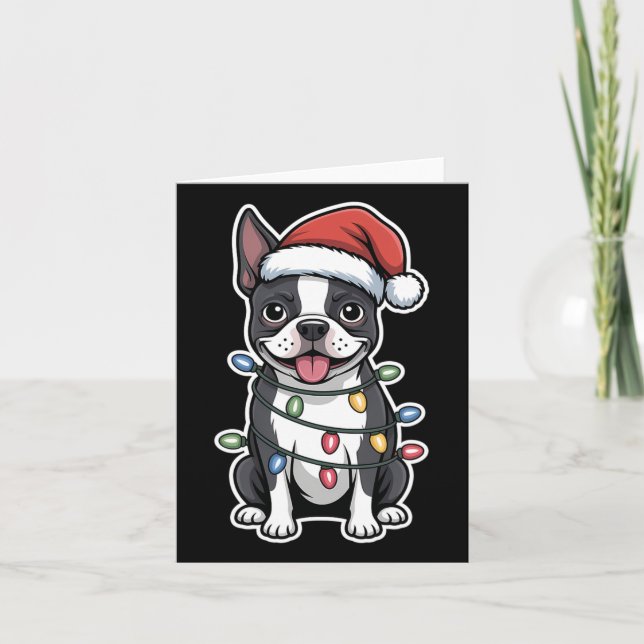 Boston Terrier Wrapped in jul Ljus Kort (Framsida)