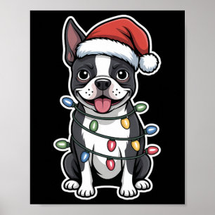 Boston Terrier Wrapped in jul Ljus Poster