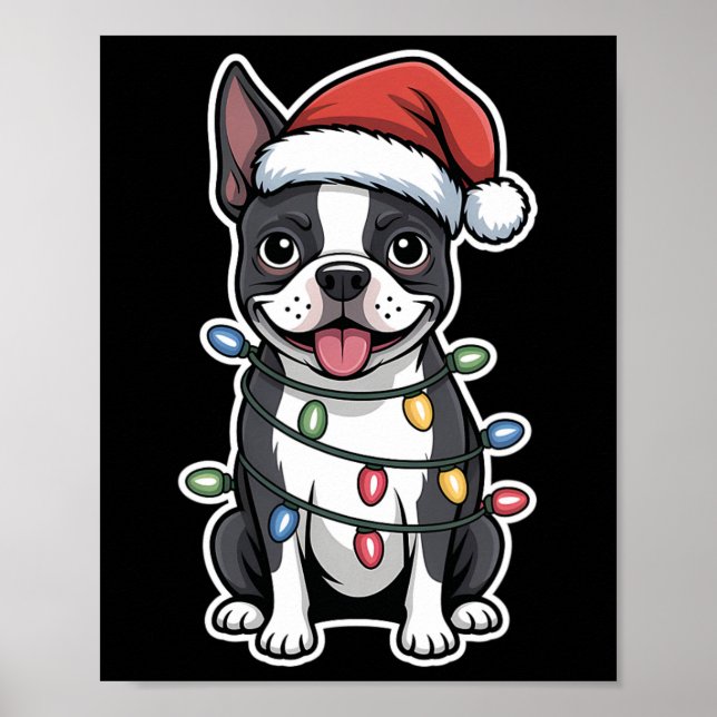 Boston Terrier Wrapped in jul Ljus Poster (Framsidan)