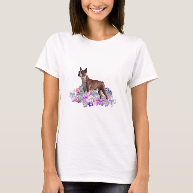Boston Terrierblommor Tee Shirt (Framsida)