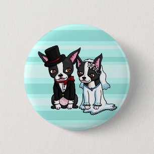 Boston Terrierbrud och brudgum Knapp