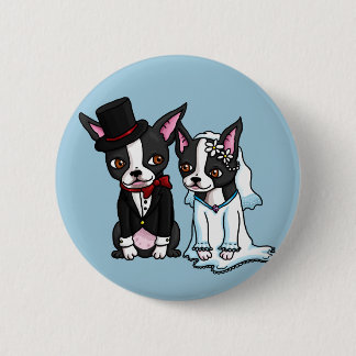 Boston Terrierbrud och brudgum Knapp