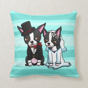 Boston Terrierbrud och brudgum Kudde