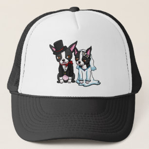 Boston Terrierbrud och brudgum Truckerkeps