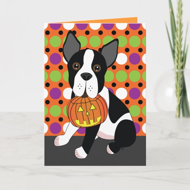 Boston TerrierHalloween kort (Framsida)
