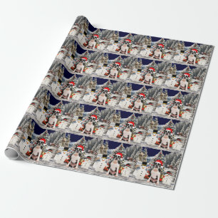 Boston Terrierhund i den snöjulSanta hatten Presentpapper