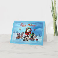 Boston Terrierjul Santa och djur Greetin