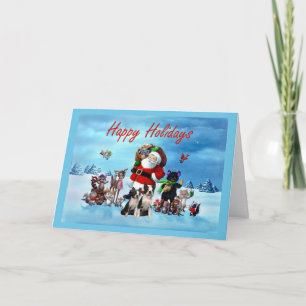Boston Terrierjul Santa och djur Greetin Helgkort