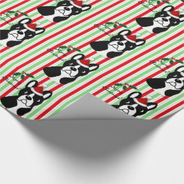 Boston Terrierjul som slår in papper Presentpapper