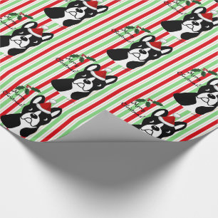 Boston Terrierjul som slår in papper Presentpapper