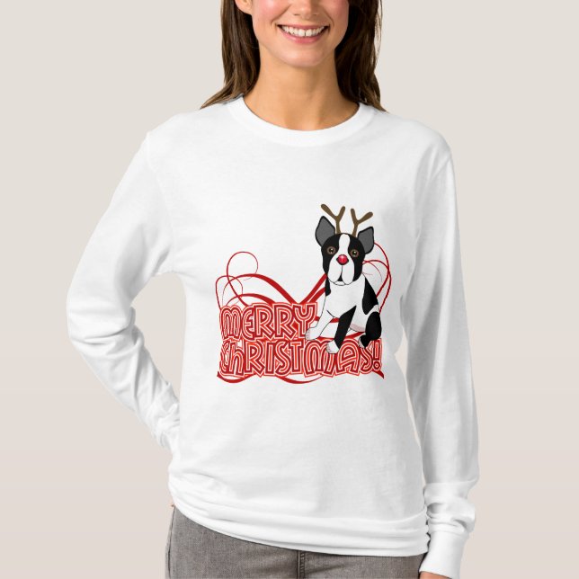 Boston Terrierjul T Shirt (Framsida)