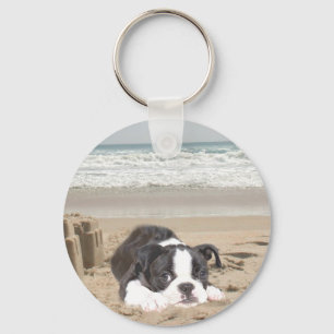 Boston TerrierKeychain Sandcastles Nyckelring