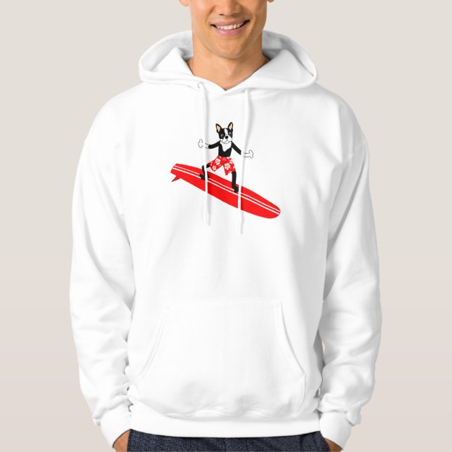 Boston TerrierLongboard surfare Hoodie (Framsida)