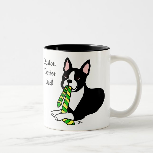 Boston Terrierpappa med Tie 1 Två-Tonad Mugg (Höger)