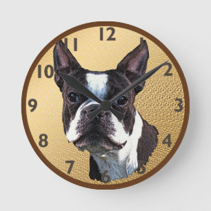 Boston Terrierporträtt Rund Klocka