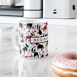 Boston Terriers and Hearts Cute Custom Name Kaffemugg