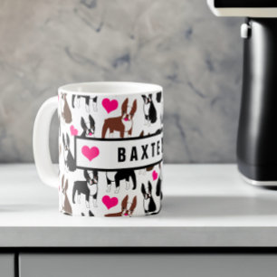 Boston Terriers and Hearts Cute Custom Name Kaffemugg