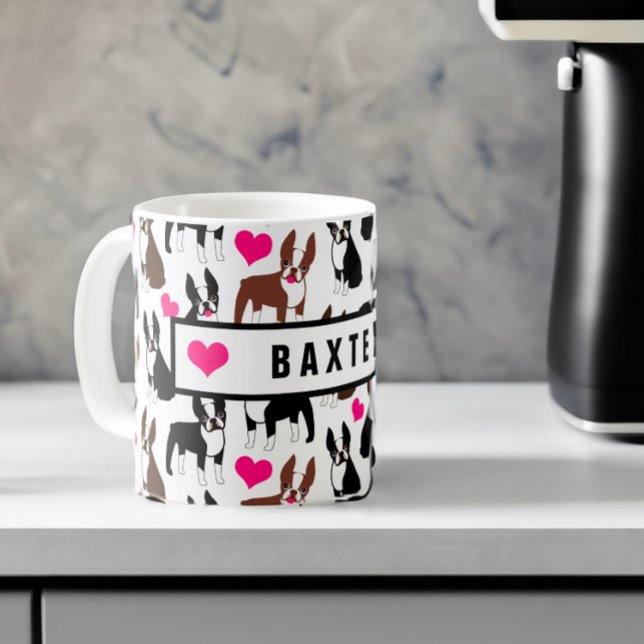 Boston Terriers and Hearts Cute Custom Name Kaffemugg (Skapare uppladdad)