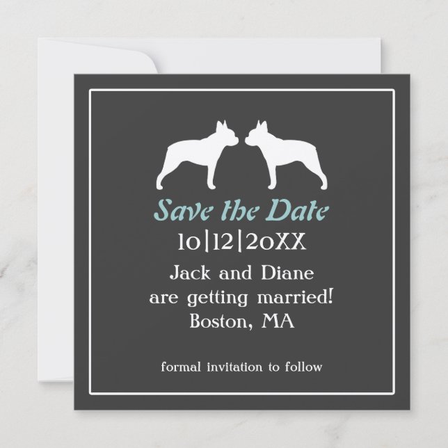 Boston Terriers Bröllop Save the Date Inbjudan (Framsida)