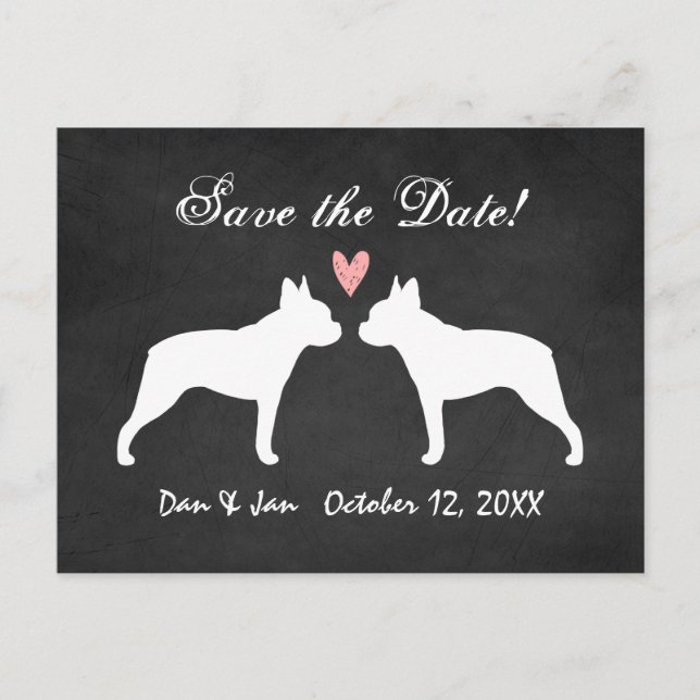 Boston Terriers Bröllop Save the Date Meddelande Vykort (Framsida)