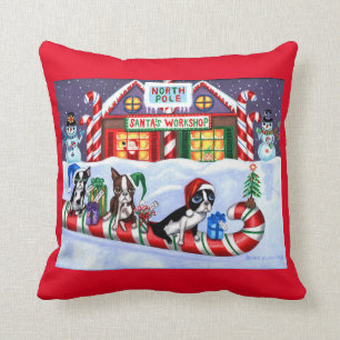 Boston Terriers Candy cane Santa Snögubbe Kudde