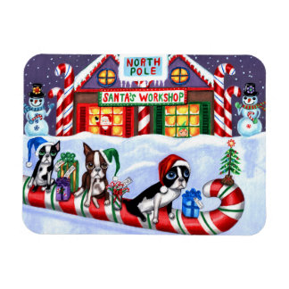 Boston Terriers Candy cane Santa Snögubbe Magnet