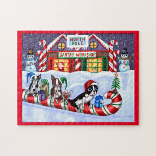 Boston Terriers Candy cane Santa Snögubbe Pussel