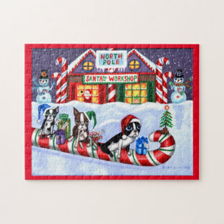 Boston Terriers Candy cane Santa Snögubbe Pussel