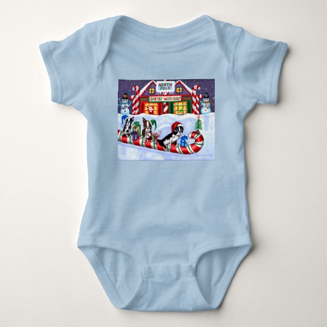 Boston Terriers Candy cane Santa Snögubbe T Shirt (Framsida)