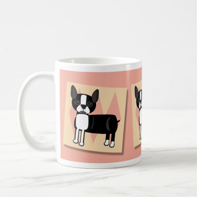 Boston Terriers Cute Pet Hund Tecknad Art Roligt Kaffemugg (Vänster)