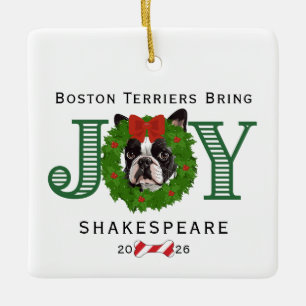 Boston Terriers Ger Glädje Julgransprydnad Keramik