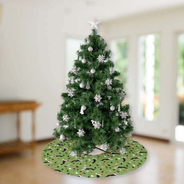 Boston Terriers jul Santa Hat Helgdag Julgransmatta Borstad Polyester (Boston Terriers Christmas Tree Skirt in Green)
