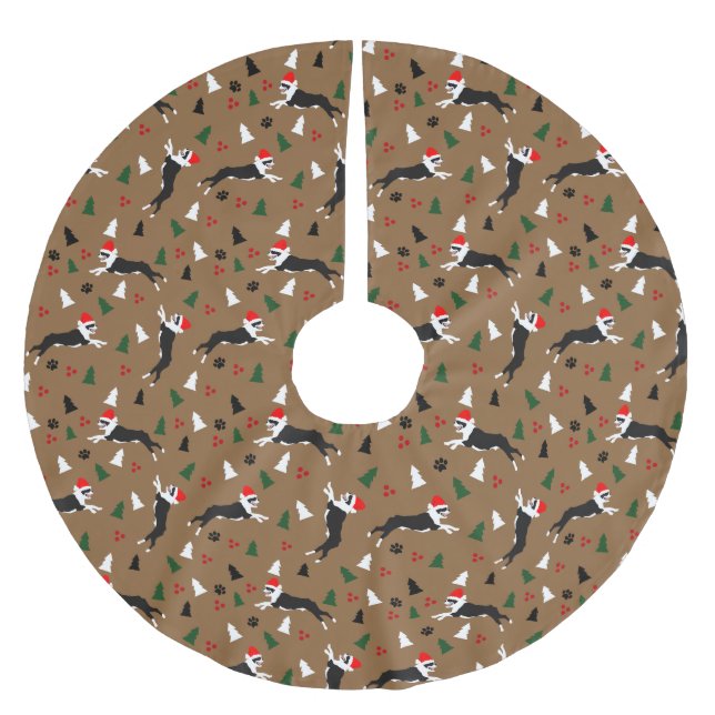Boston Terriers jul Santa Hat Rustic Helgdag Julgransmatta Borstad Polyester (Framsidan)