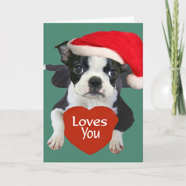 Boston Terriers Santa Helgkort (Framsida)