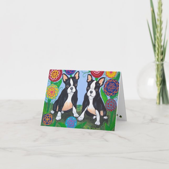Boston Terriers "vänner" Notecard Kort (Framsida)