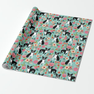 Boston Terriers vår blommor presentbyte Presentpapper