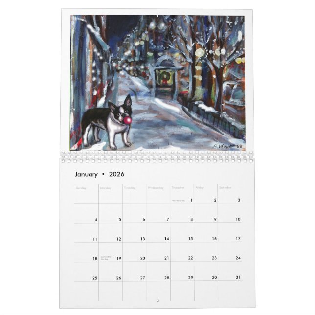 Boston Terriers vid den Angie 2011 kalendern Kalender (Jan 2026)