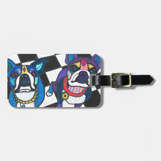 Boston Terriers vid ljung Galler Bagagebricka (Horisontell Framsida)