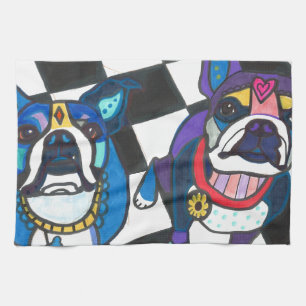 Boston Terriers vid ljung Galler Kökshandduk