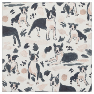 BOSTON TERRIERS Watercolor Painterly Hund Tyg