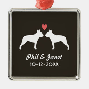 Boston TerrierSilhouettes med hjärta och text Julgransprydnad Metall