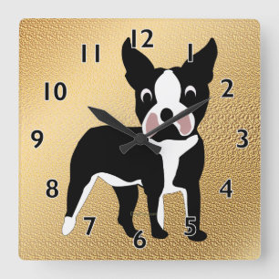 Boston Terriertecknad Fyrkantig Klocka