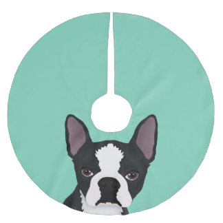 boston terriertecknad julgransmatta borstad polyester