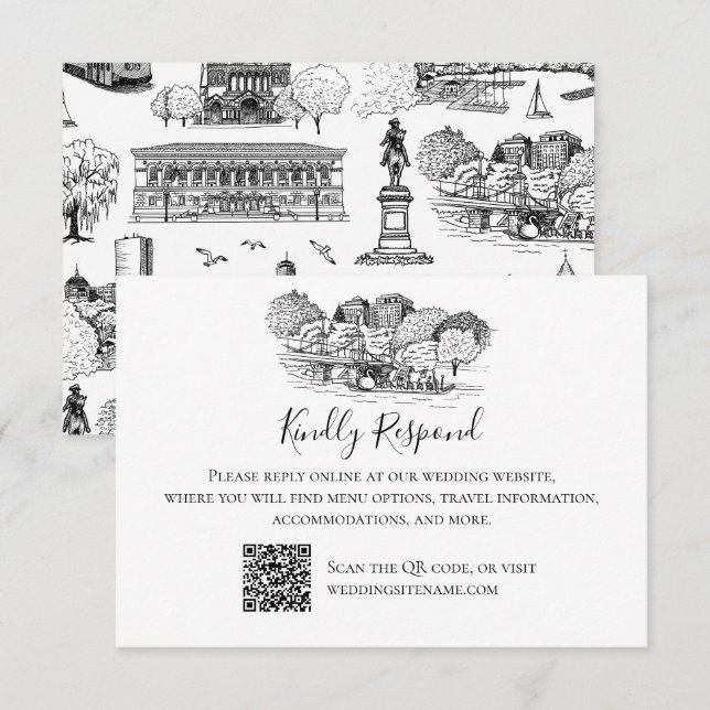 Boston Toile (årsjubileums utg.) Svart/Vit Tack Kort (Fram/baksida)