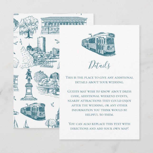 Boston Toile (årsjubileumsutgåva) Blå/Vit Anteckningskort (Fram/baksida)