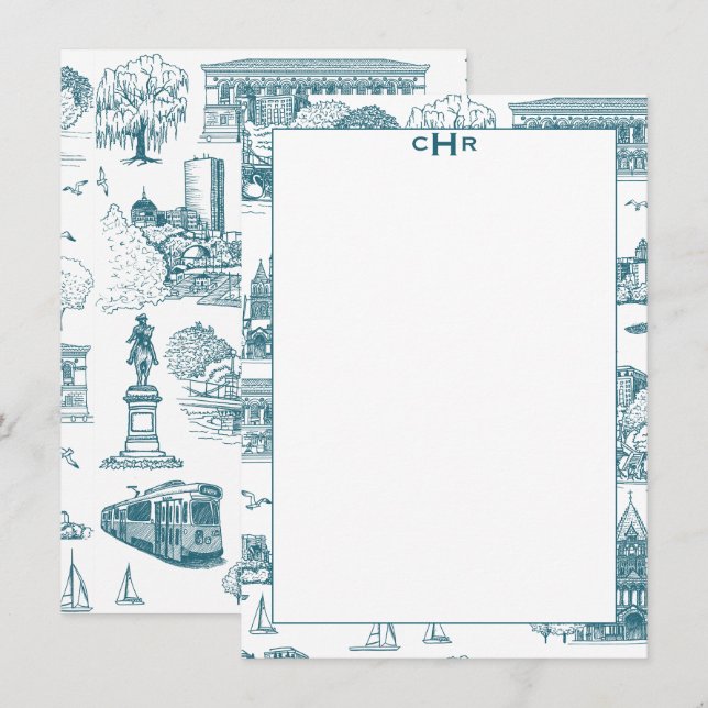 Boston Toile (årsjubileumsutgåva) monogram papper Inbjudningar (Fram/baksida)