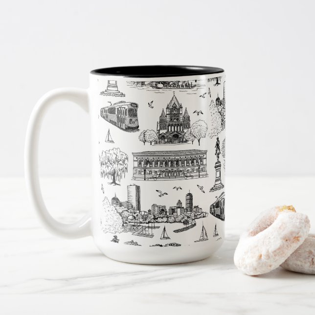 Boston Toile (årsjubileumsutgåva) Svart/Vit Två-Tonad Mugg (Med munk)
